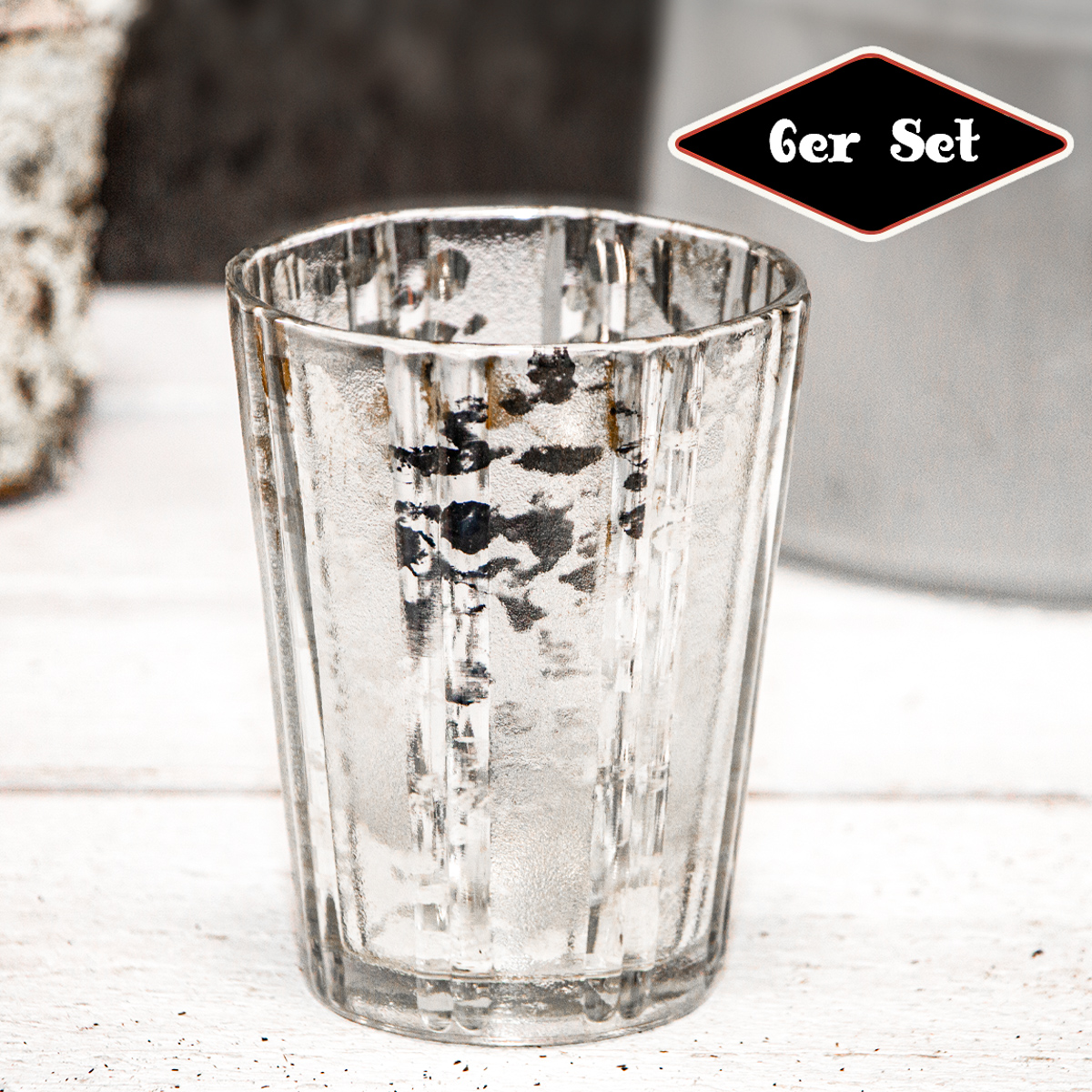 Teelichtset, 6er, Chabby Chic | Glas, Gold | H 10,0 x B 7,5 cm