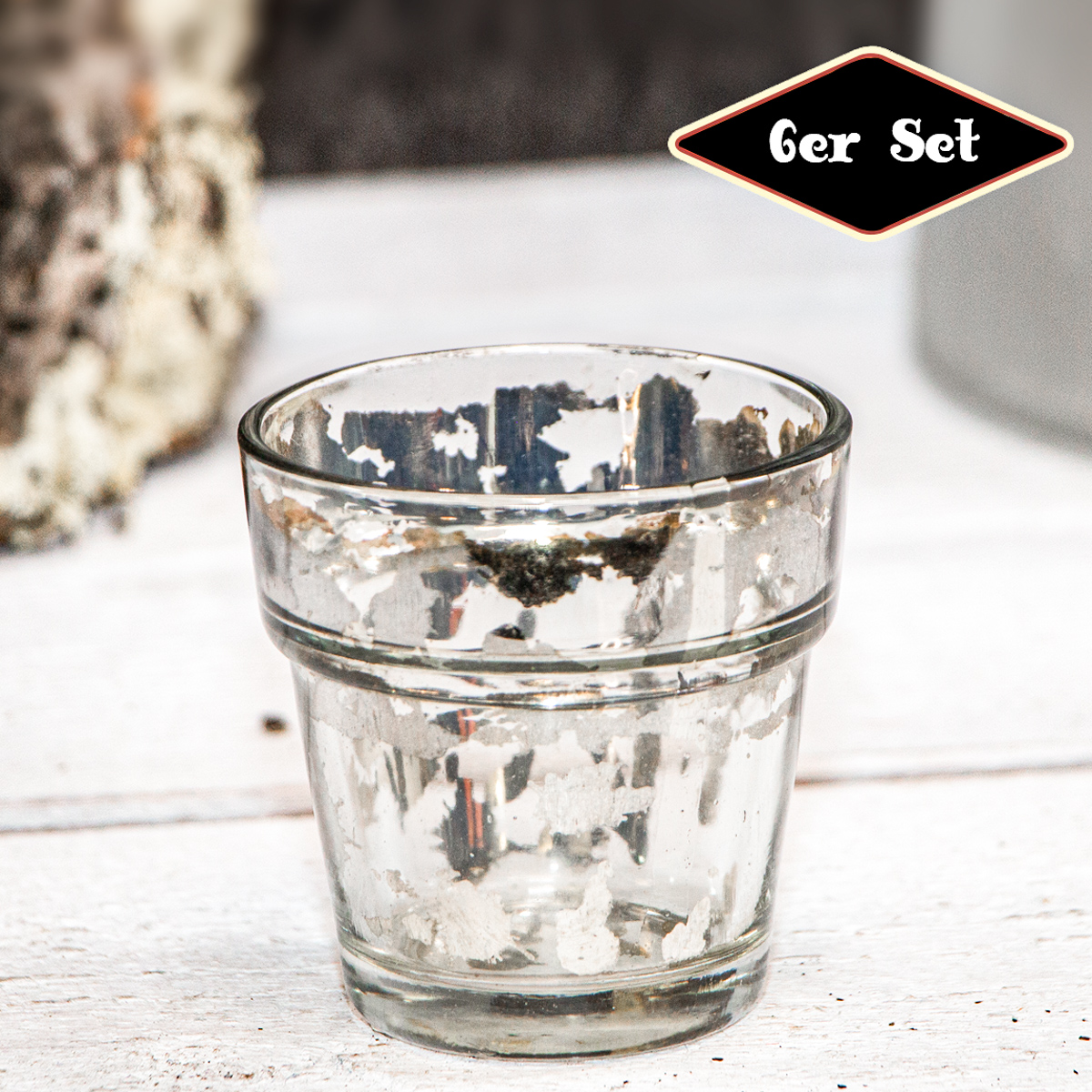 Teelichtset, 6er, Chabby Chic | Glas, Gold | H 6,5 x B 6,5 cm