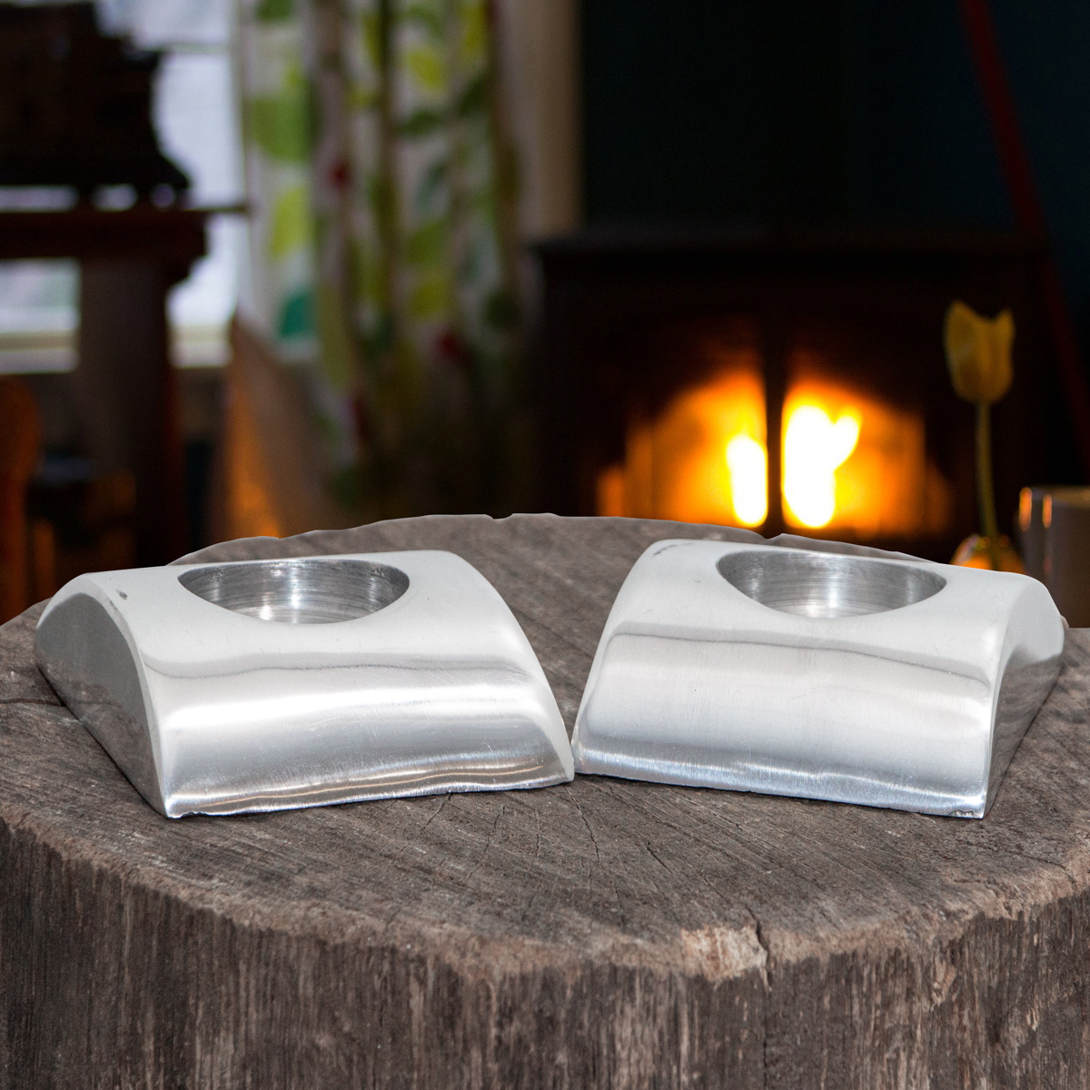 Aluminium Teelichthalterset, 2er, Eckig, Dekoration