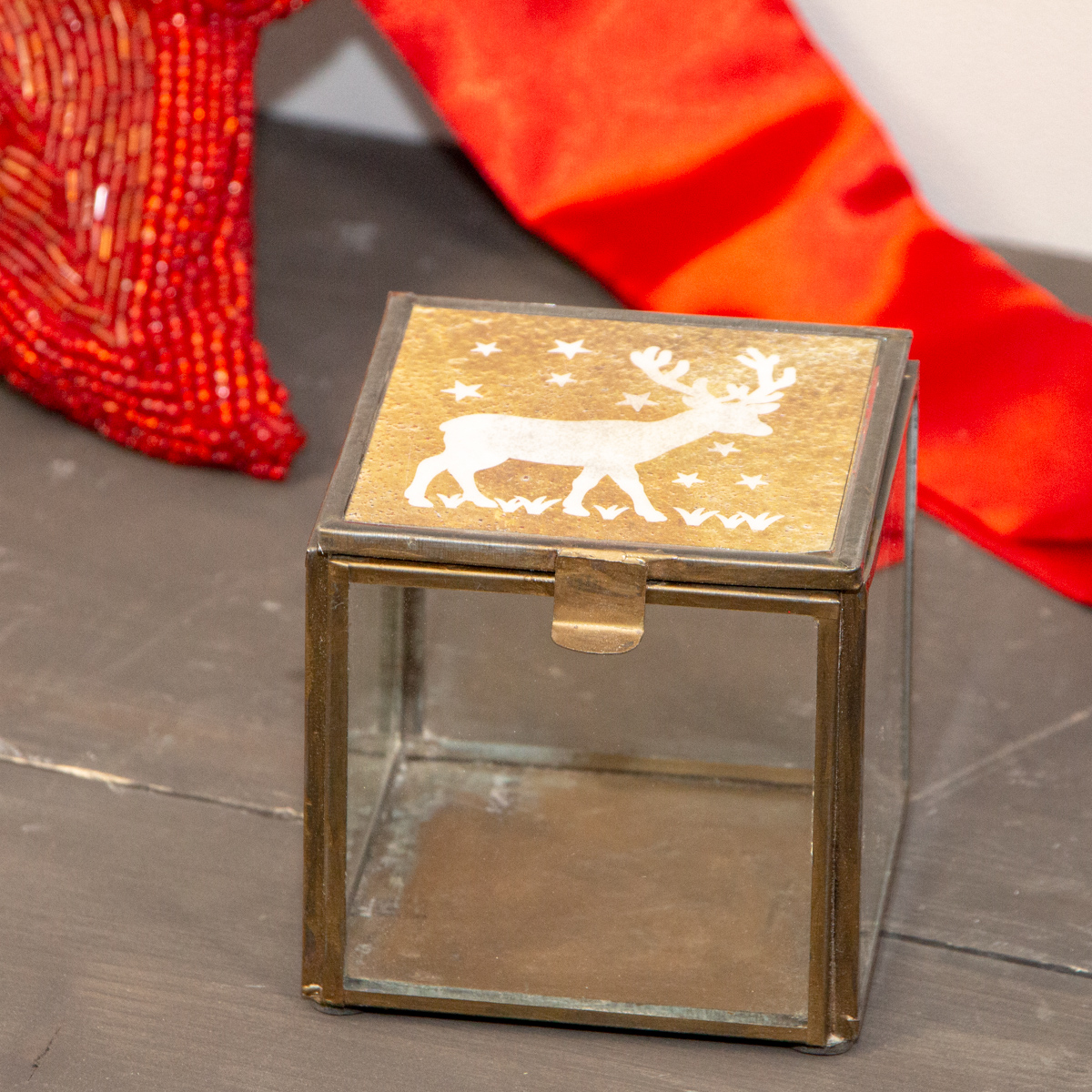 Glaskästchen im Weihnachtslook, Teelicht, Weihnachten, Rentier