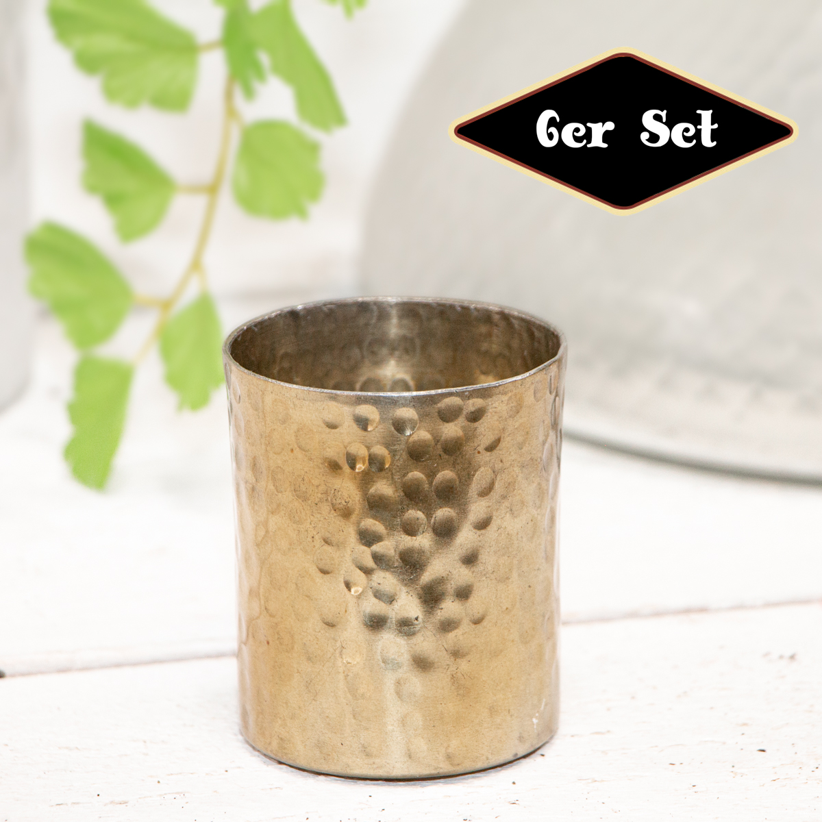 Teelichtset, 6er, Vasen, Struktur | Eisen, Gold | H 7,5 x B 6,0 cm