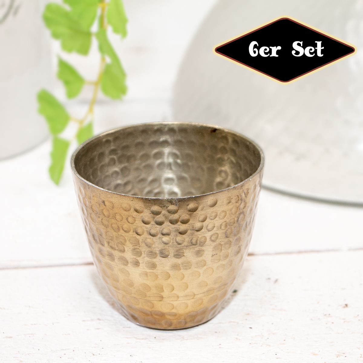 Teelichtset, 6er, Vasen, Struktur | Eisen, Gold | H 8,0 x B 9,0 cm