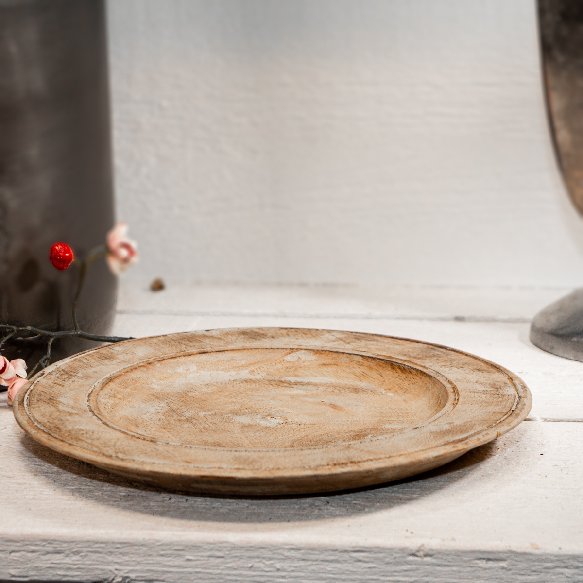 Teller, Dekoration, rund, Holz, Groß, Beige