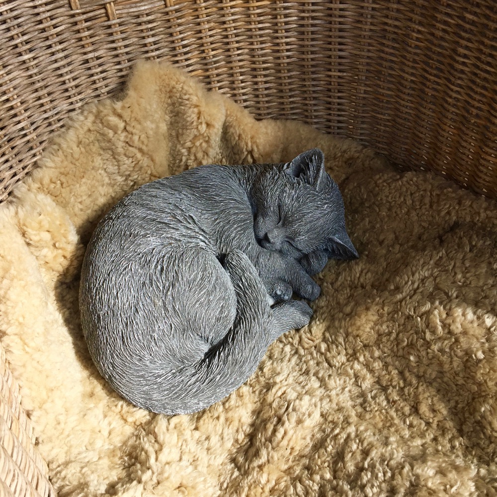 Außen - Dekoration Katze eingerollt - Steinfiguren Haustür Dekofiguren Katzen