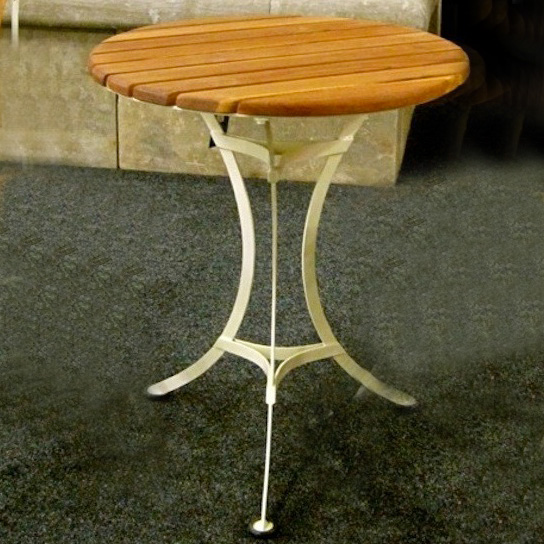 Gartentisch Capri, bezaubernde Nostalgie-Gartenmöbel, aus Metall mit Teakholz in Creme-weiß