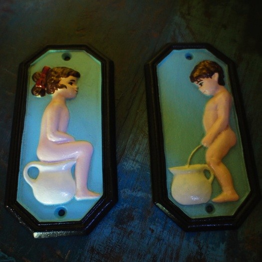 Toilettenschilder, 2 x WC Schilder f. Toilettentür Toilette Mann Frau,handbemalt