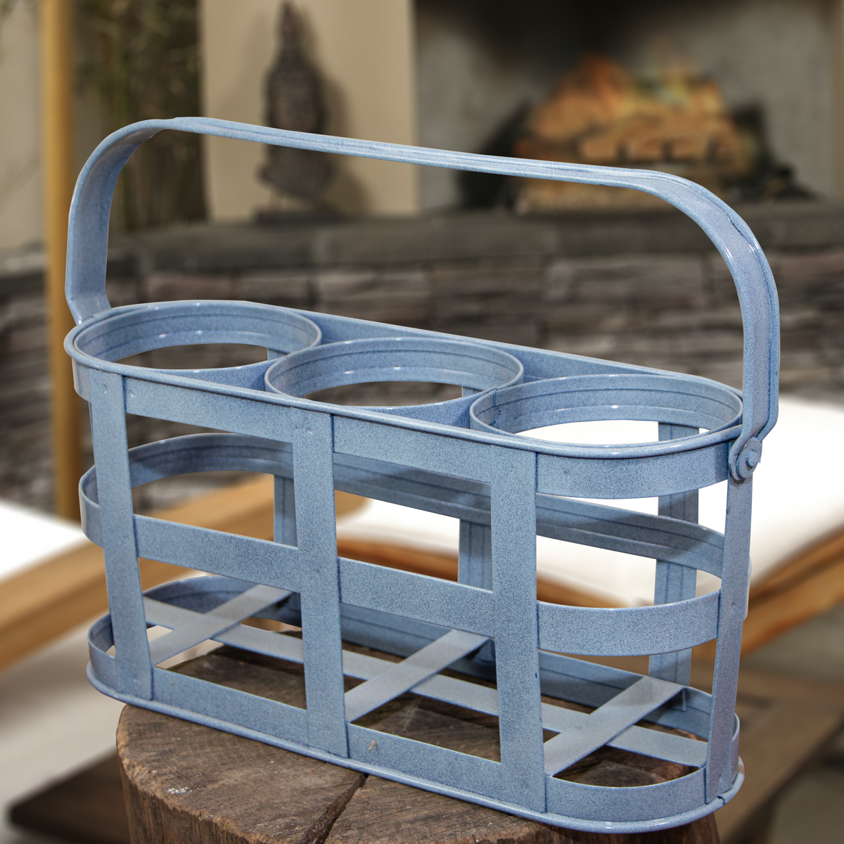 Flaschenkorb, 3 Flaschen, Blau, Eisen, Transport
