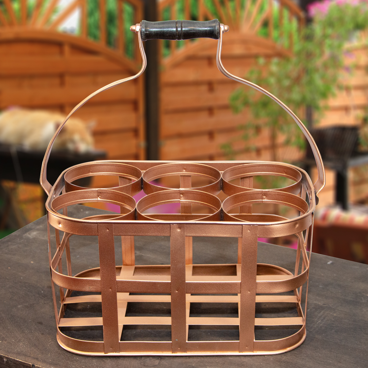 Flaschenkorb, 6 Flaschen, Kupferfarbend, Eisen, Transport, bis 1,5 L Flaschen