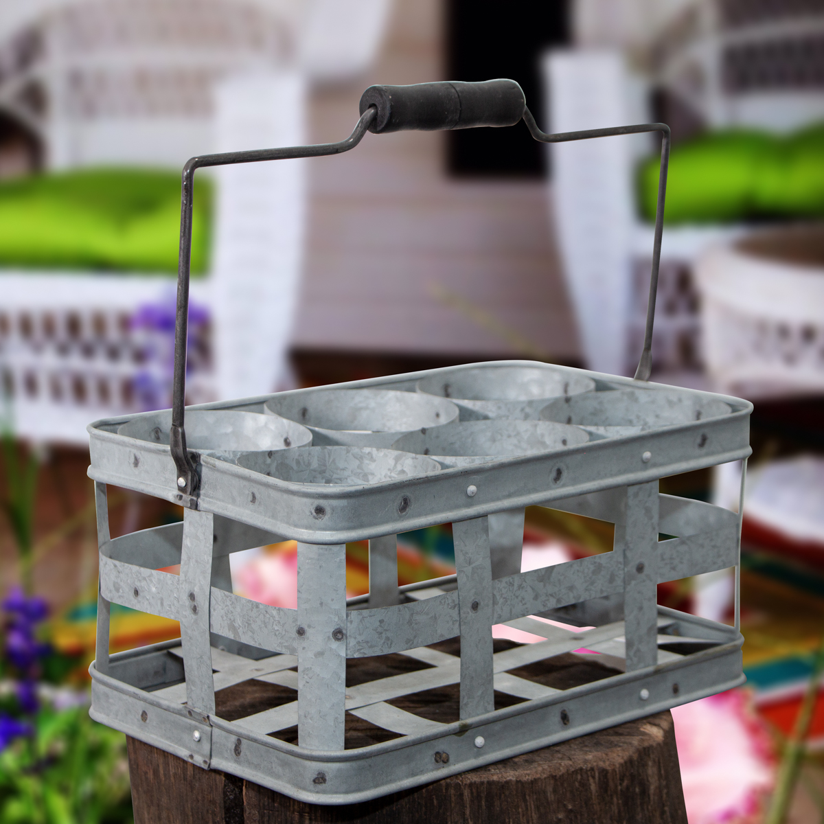 Flaschenkorb, 6 Flaschen, Grau, Eisen, Transport