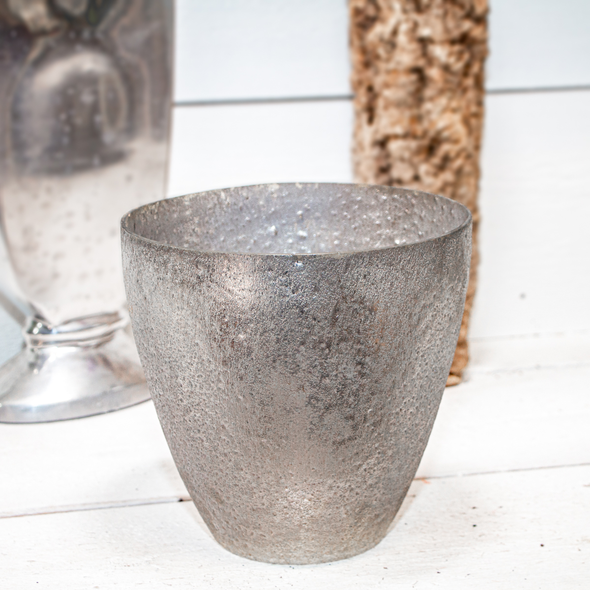 Blumenvase, Glas, Chabby Chic | Glas, Grau | H 19,0 x B 20,0 cm