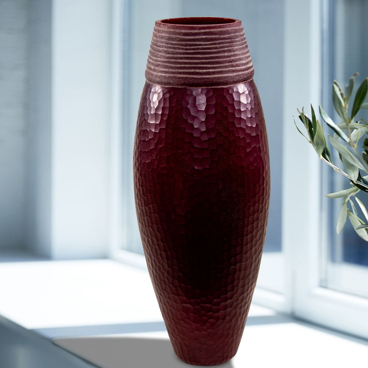 Blumenvase, Glas, Groß, Chabby Chic | Glas, Rot | H 39,0 x B 16,0 cm