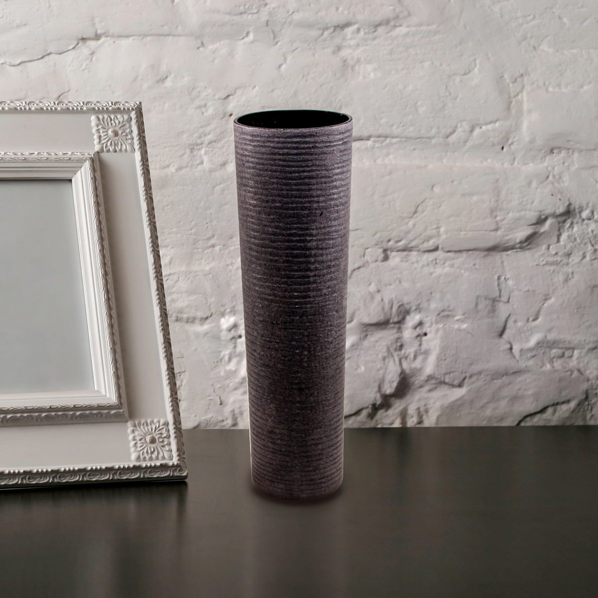 Blumenvase, Struktur, Glas, Chabby Chic | Glas, Violett | H 32,0 x B 9,5 cm