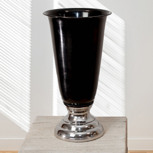 Pokalvase, Schwarz, groß, Eisen, Aluminium Fuss, Pokal, Dekoration