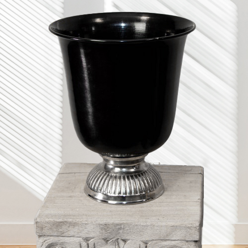 Pokalvase, Schwarz, klein, Eisen, Aluminium Fuss, Pokal, Dekoration