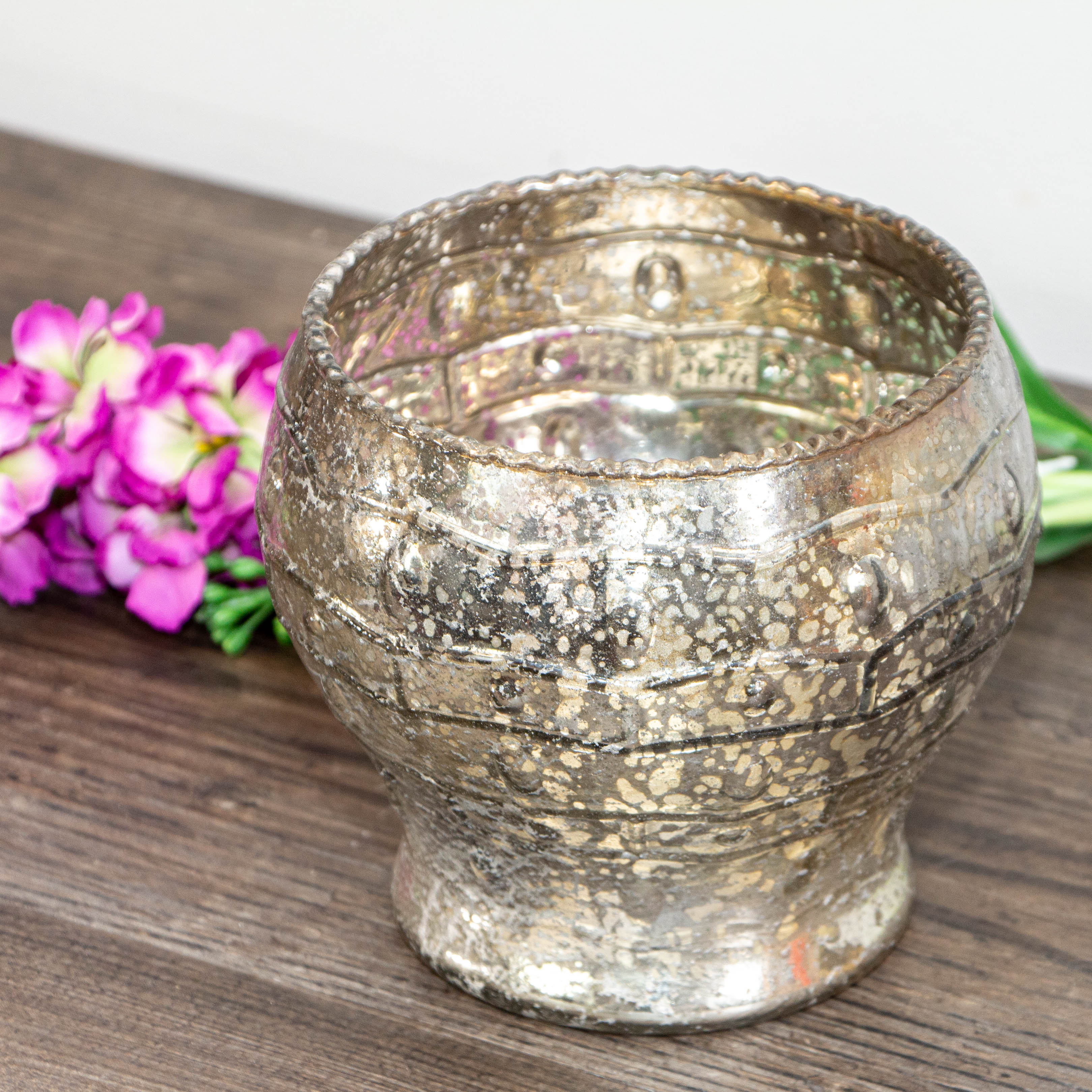 Glasvase, Gold-Grau, Prägung, Glas, Shabby Chic