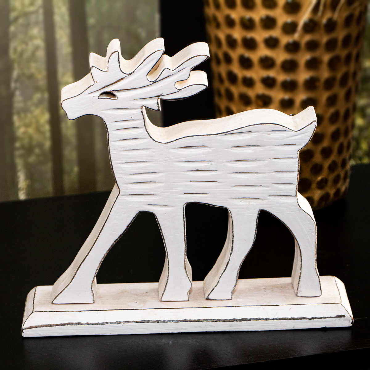 Holzfigur, Reh, Weiß, Tiere, Tierfiguren, Dekoration