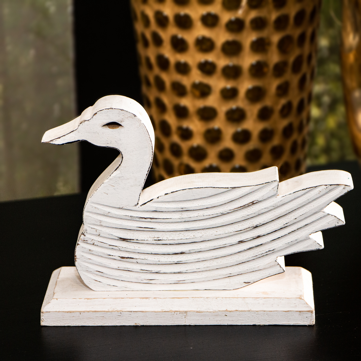 Holzfigur, Ente, Weiß, Tiere, Tierfiguren, Dekoration