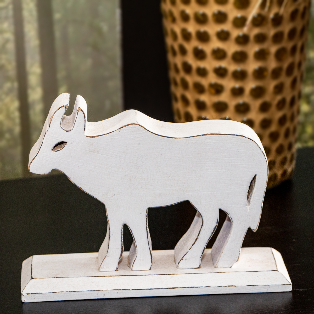 Holzfigur, Stier, Weiß, Tiere, Tierfiguren, Dekoration
