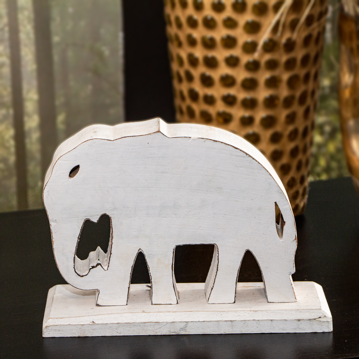 Holzfigur, Elefant, Weiß, Tiere, Tierfiguren, Dekoration