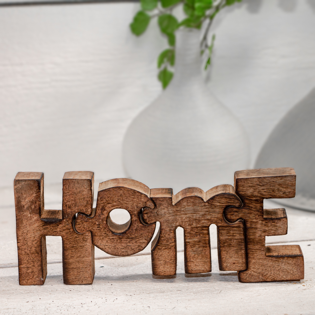 Holzfigur, 'Home', Puzzle, Braun, Dekoration