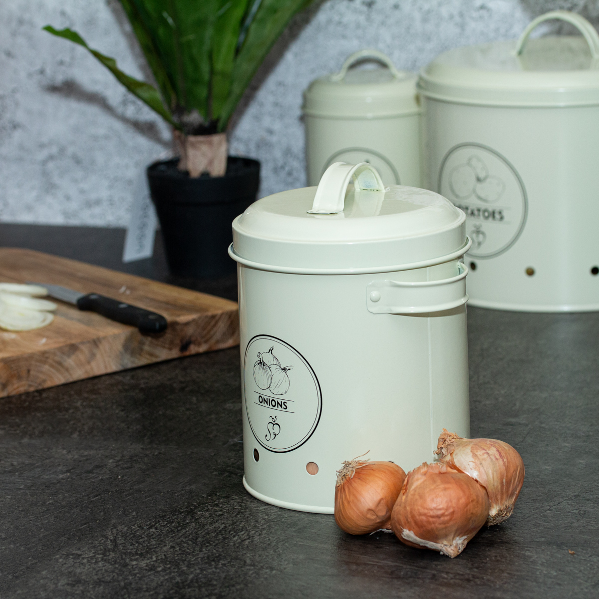 Blechdose für Zwiebeln, Vorratsdose, Dekoration, Küchenartikel