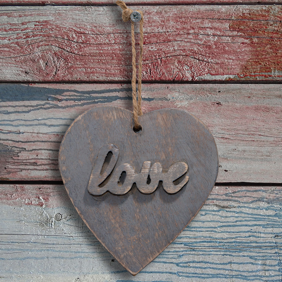 Holzfigur, Herz, Love, Klein, Grau, Dekoration, Hängend