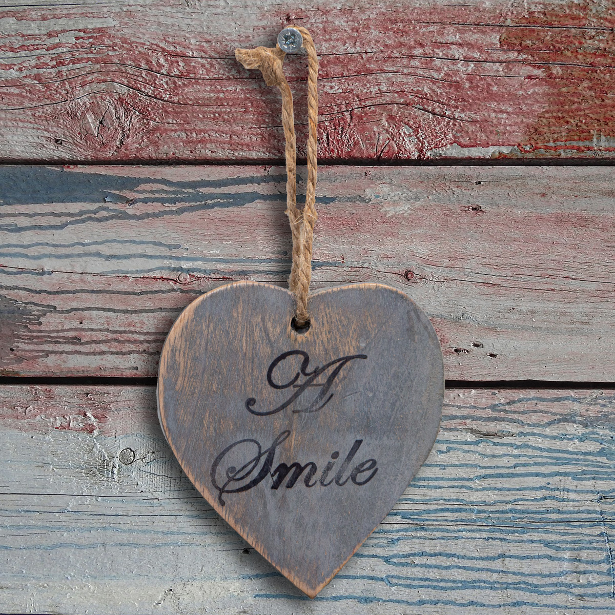 Holzfigur, Herz, Smile, Klein, Grau, Dekoration, Hängend