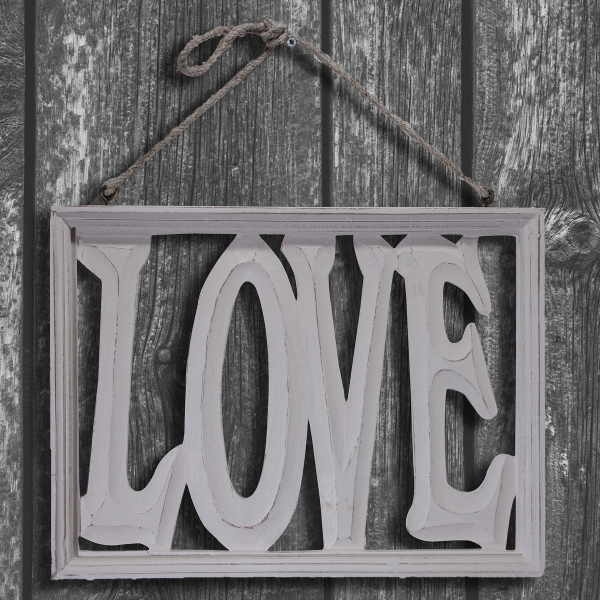 Holzfigur, 'Love', Groß, Weiß, Dekoration, Hängend