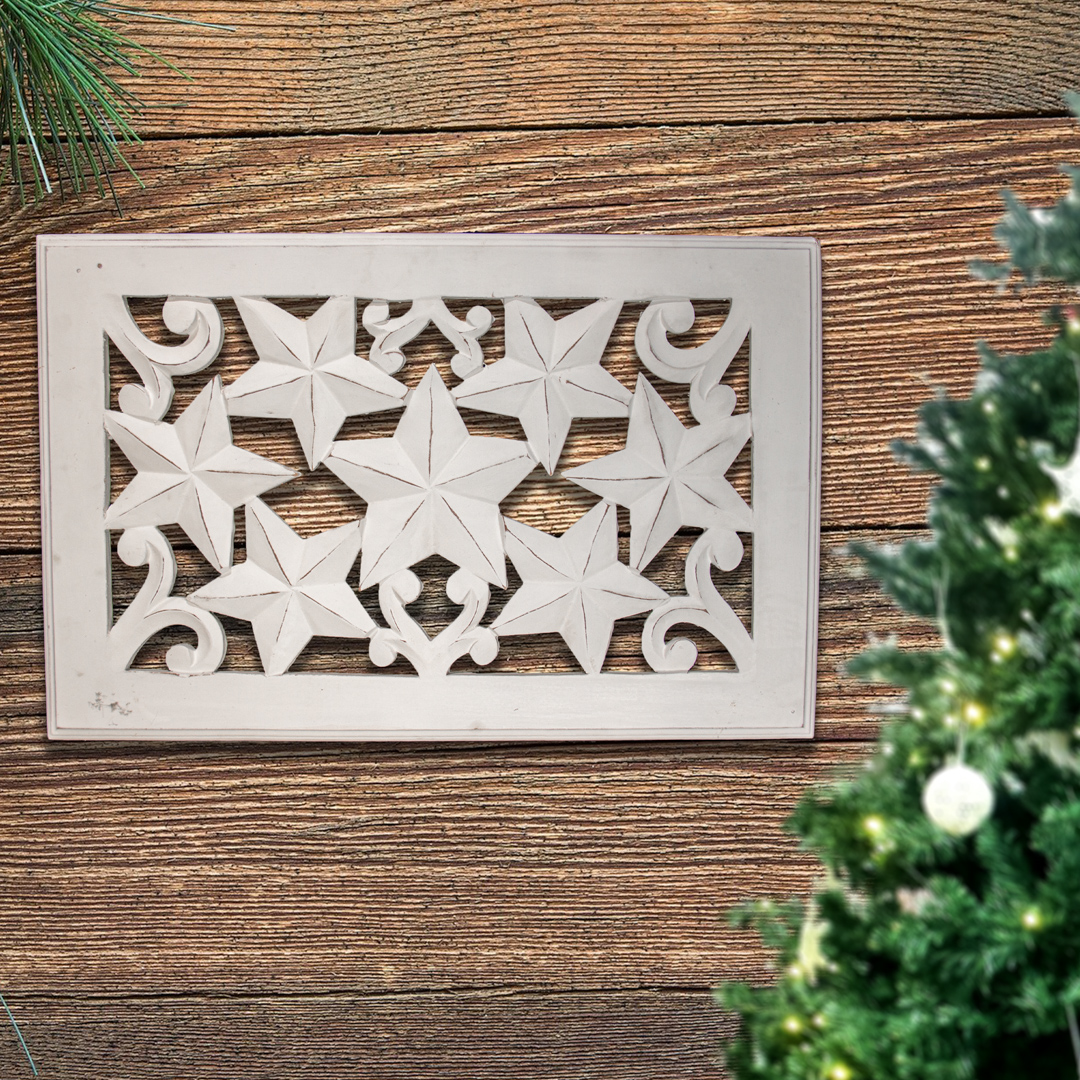Wandornament, Weihnachten, Stern, eckig, Holz, Weiß, X-Mas, Dekoration, Deko