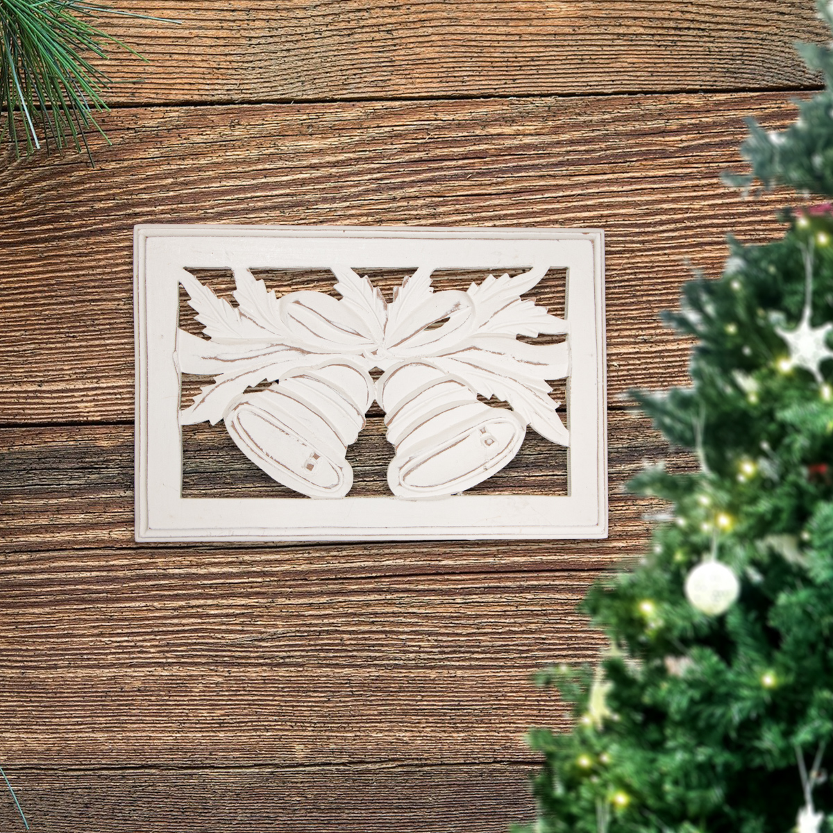 Wandornament, klein, Weihnachten, Glocken, Holz, Weiß, X-Mas, Dekoration