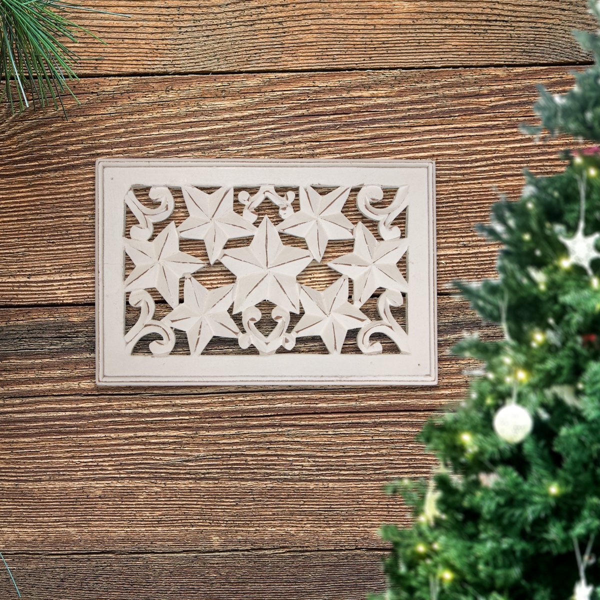 Wandornament, klein, Weihnachten, Sterne, Holz, Weiß, X-Mas, Dekoration