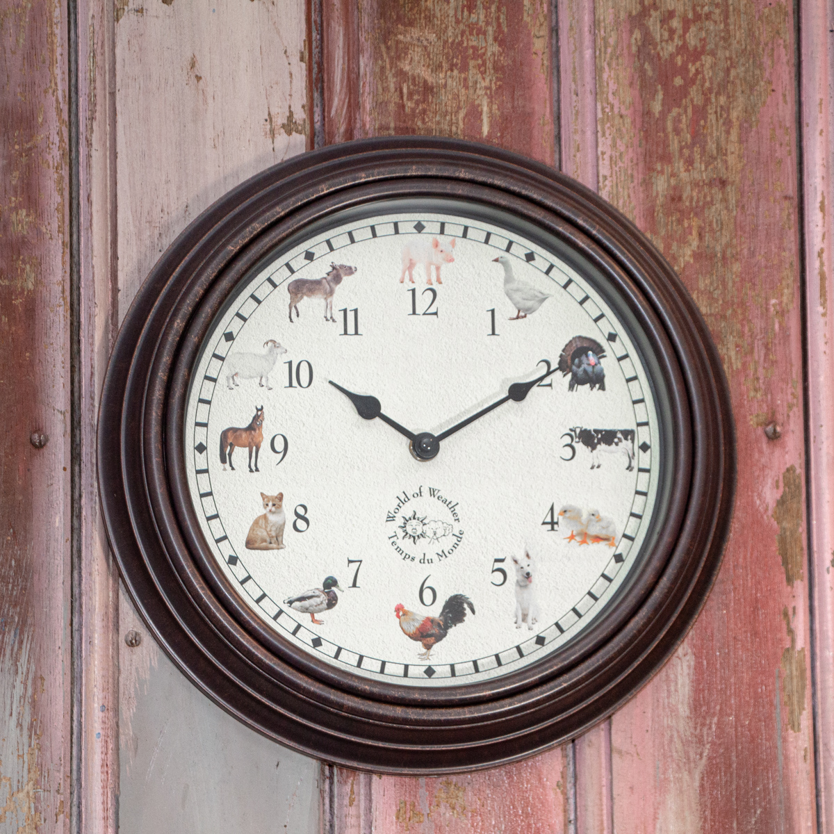 Wanduhr, Braun, Bauernhof Tiergeräusche, batteriebetrieben