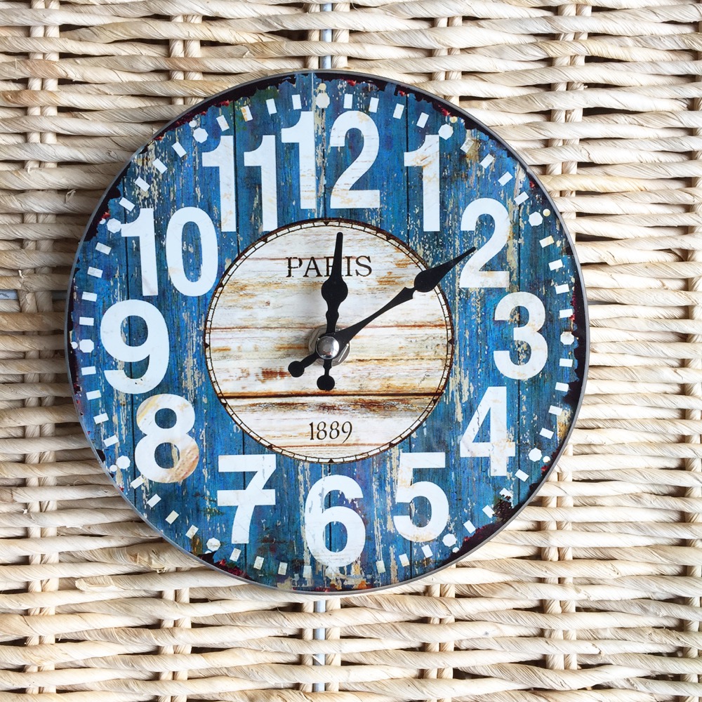 Blaue Küchenuhr - Vintage-Look Uhren Küche - Landhaus Stil - Uhr Wanduhr Blau