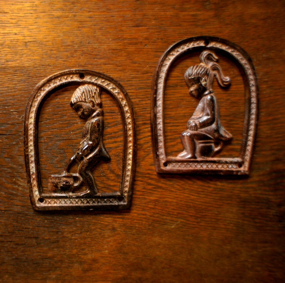 WC-Schilder für die Toilettentür, Junge+Mädchen, Hinweisschild WC rustikal