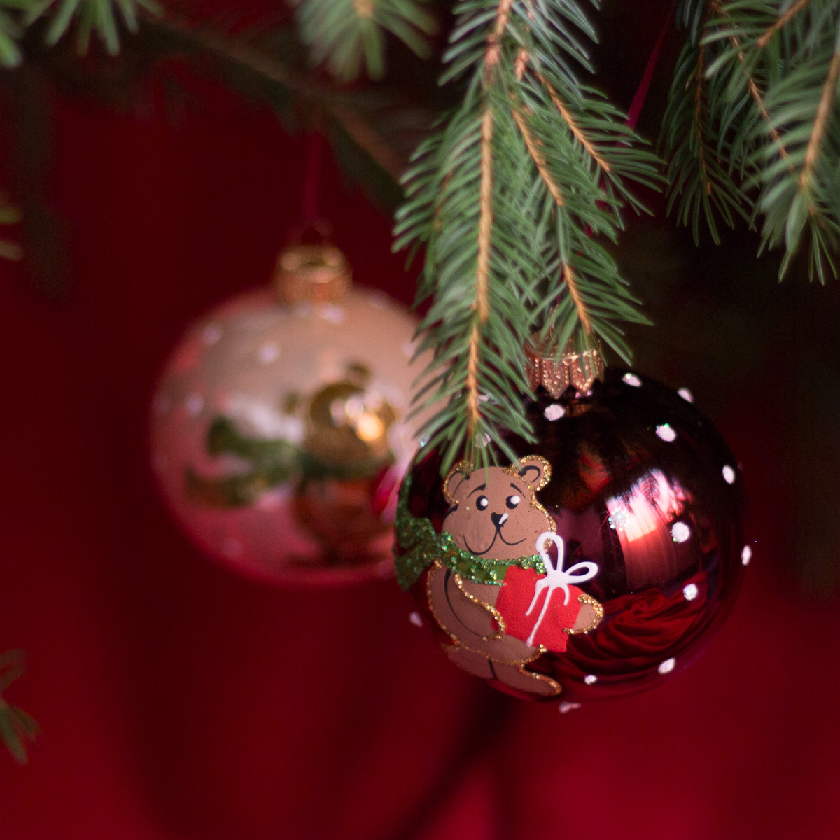 6x Weihnachtskugeln Teddybär- Christbaumschmuck Glas Christbaumkugeln mit Motiv