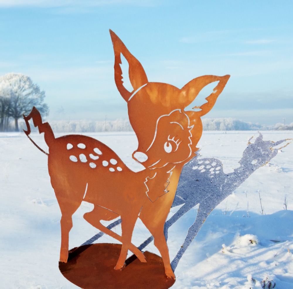 Niedliches Reh - kleines Rehkitz als Weihnachtsdekoration - Edelrost Winterdeko