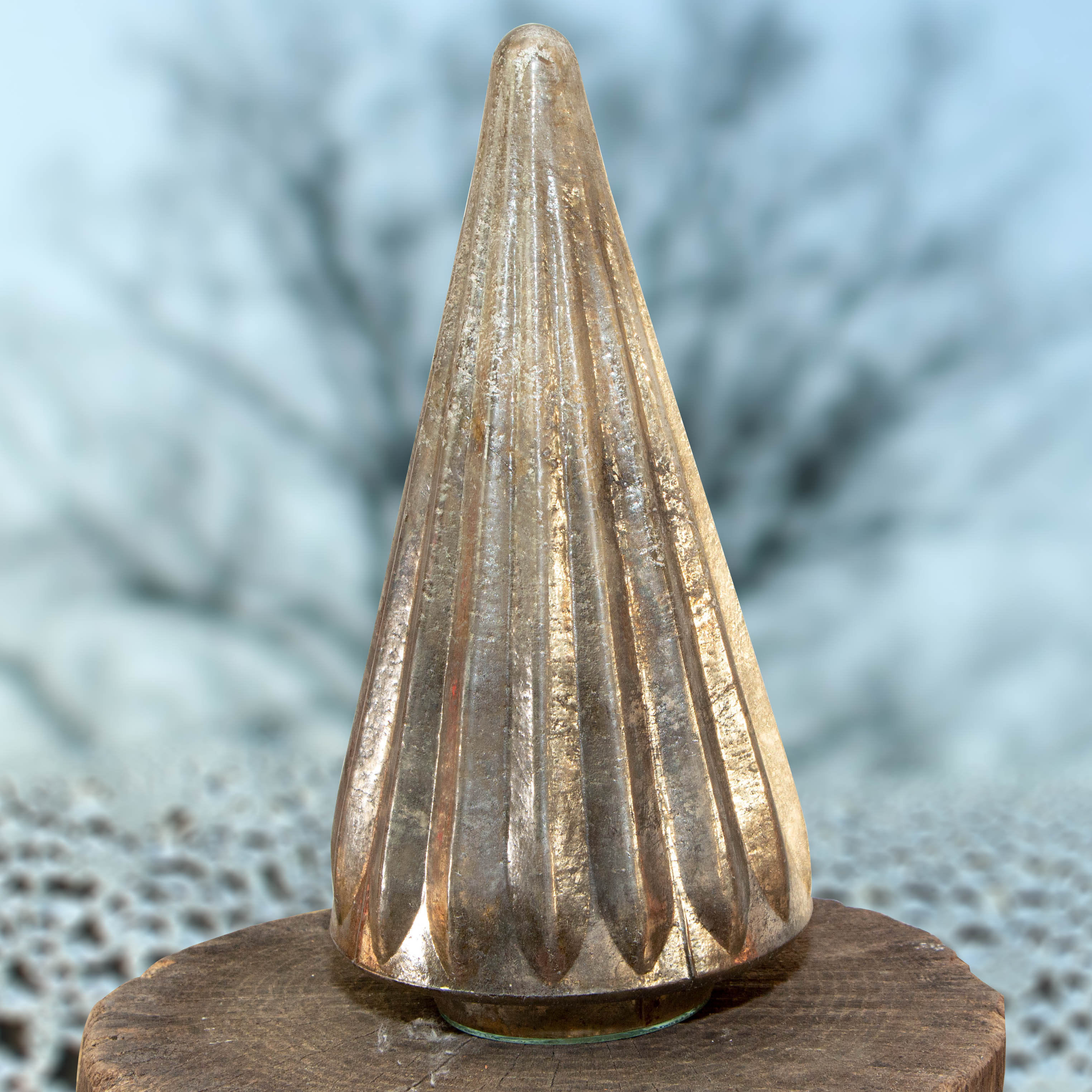 Skulptur, Grau, Glas in Weihnachtsbaum Optik, Weihnachten, wie Tannenbaum