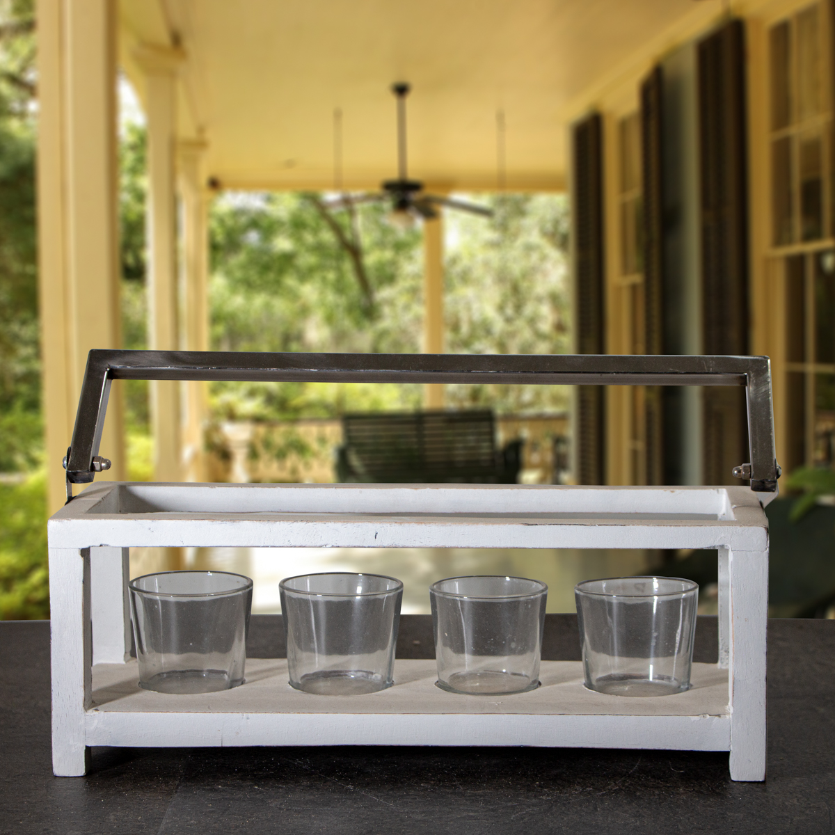 Laterne aus Holz, 4er, Windlicht, Weiß, Tragegriff, Chabby Chic