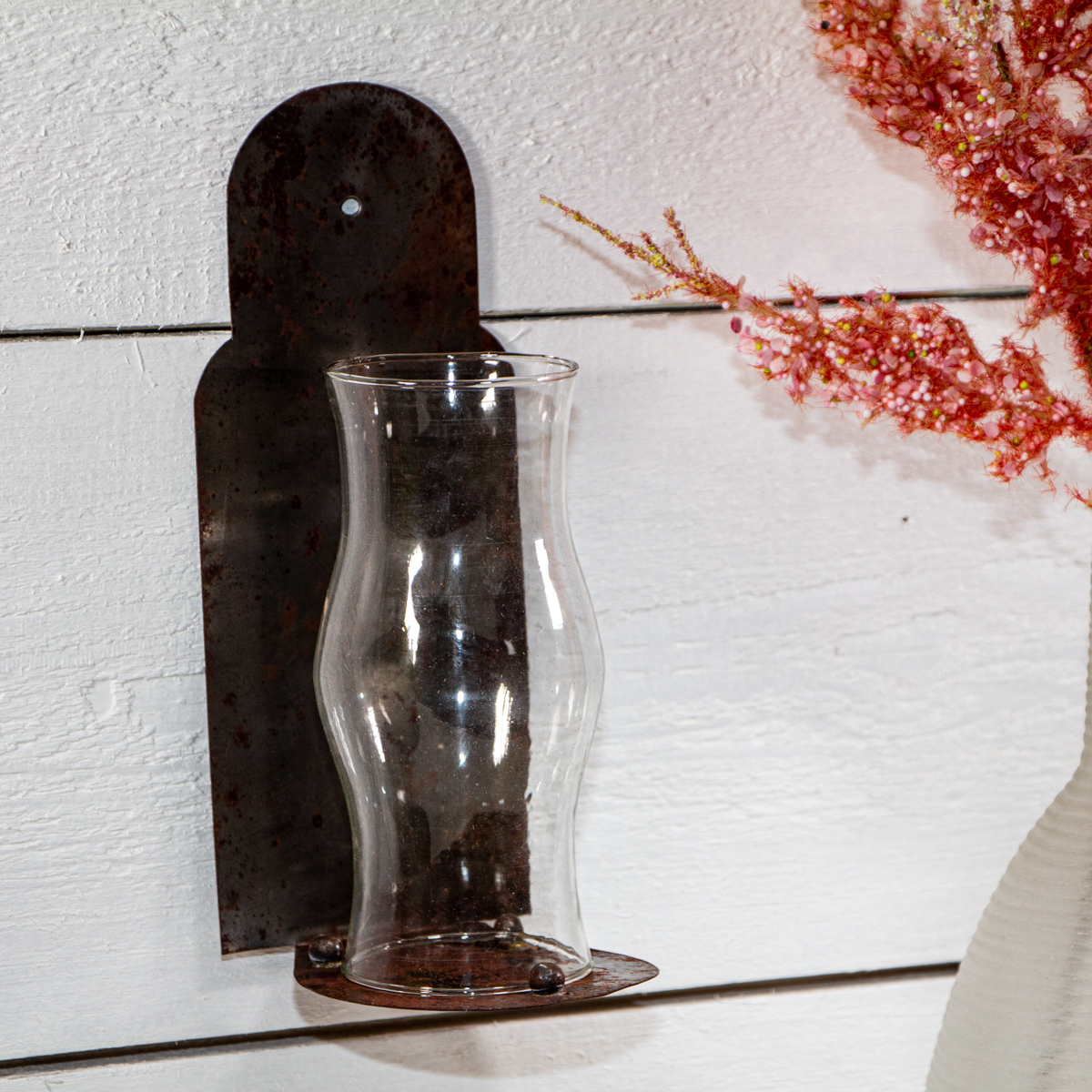 Windlicht, Rustikal, Handgef., Indoor | Glas, Eisen, Rostig | H 23,5 x B 10,0 cm