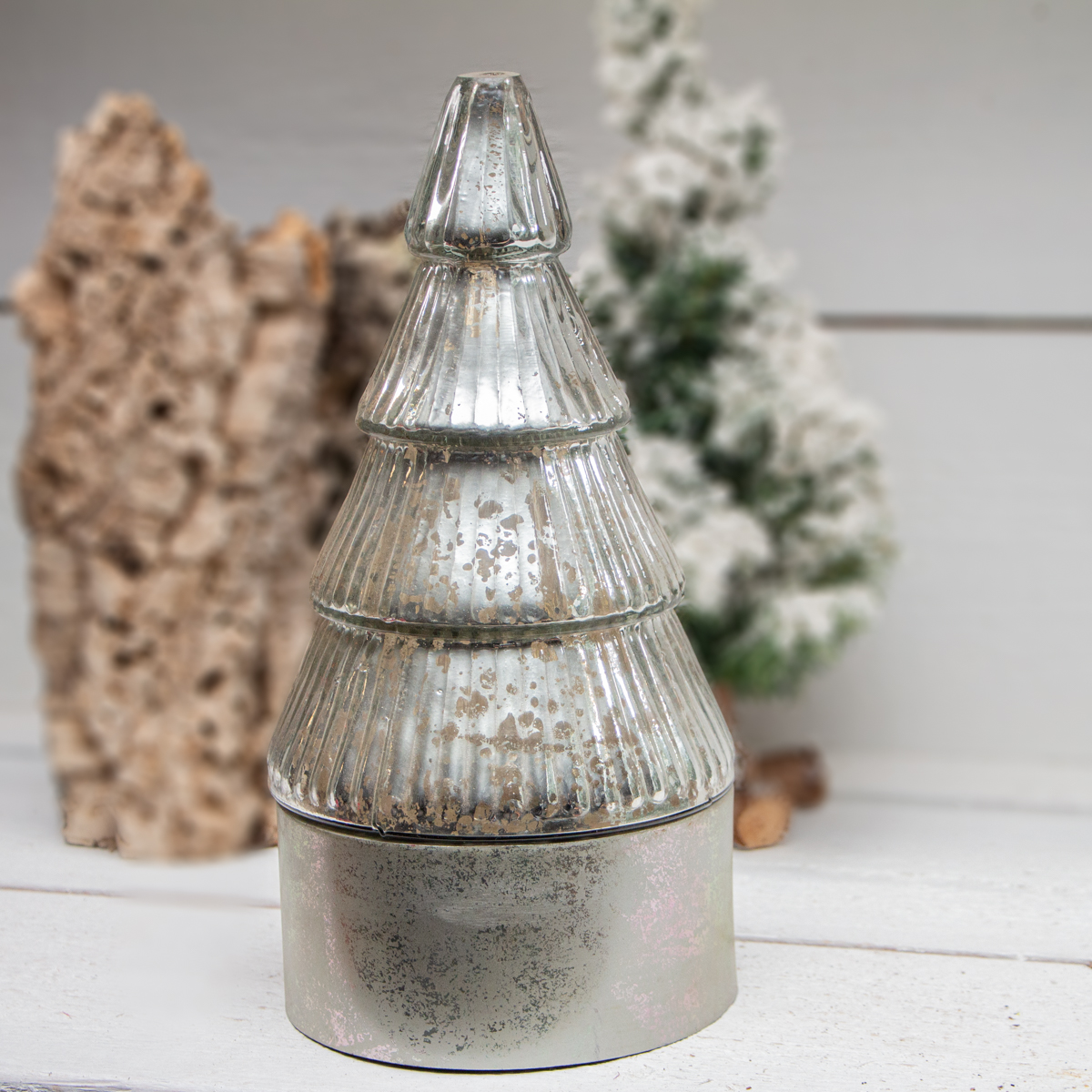 Windlicht, Tannenbaum, Weihnachten, Sockel |Glas, Eisen | H33,0xB16,0cm