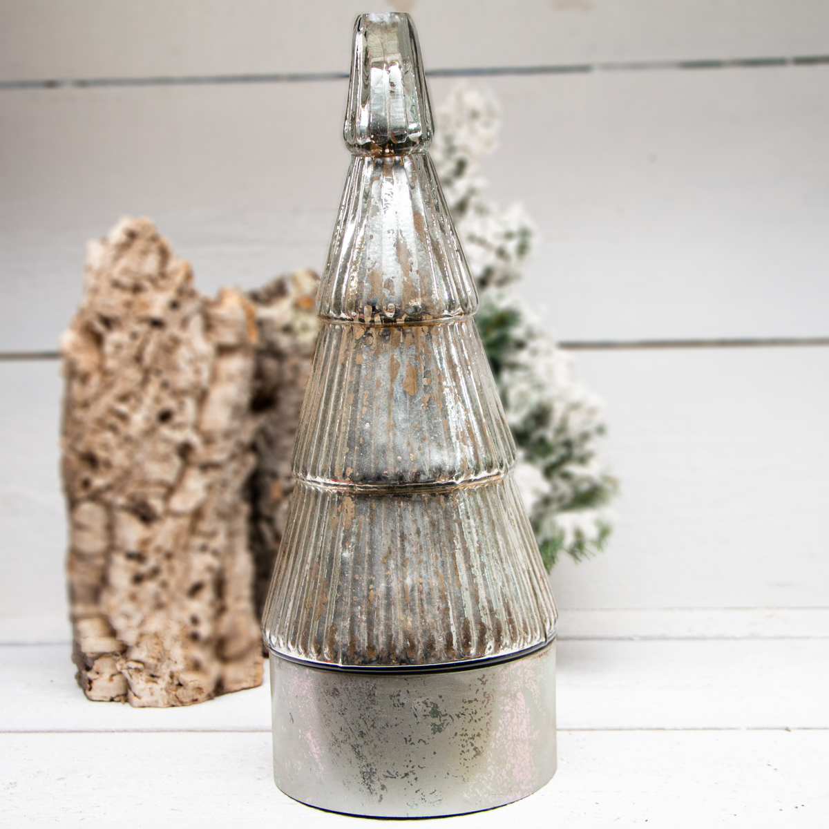 Windlicht, Tannenbaum, Weihnachten, Sockel |Glas, Eisen | H42,5xB16,0cm