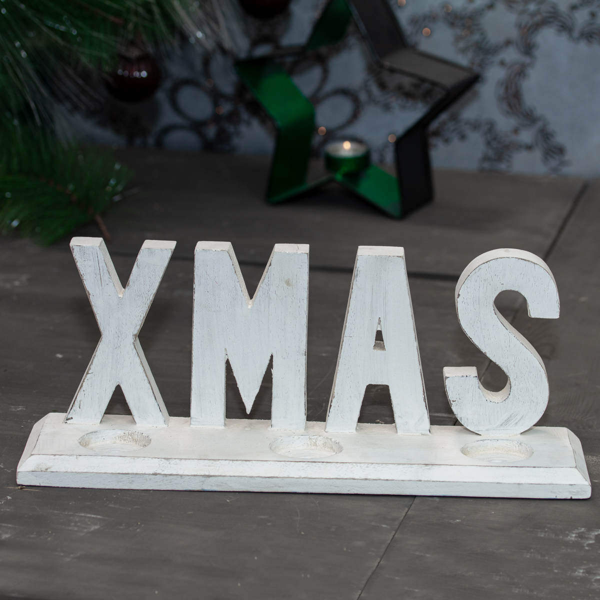 Skulptur, Weihnachtsschrift 'XMAS' für Fensterbrett, Tischdeko zu Weihnachten