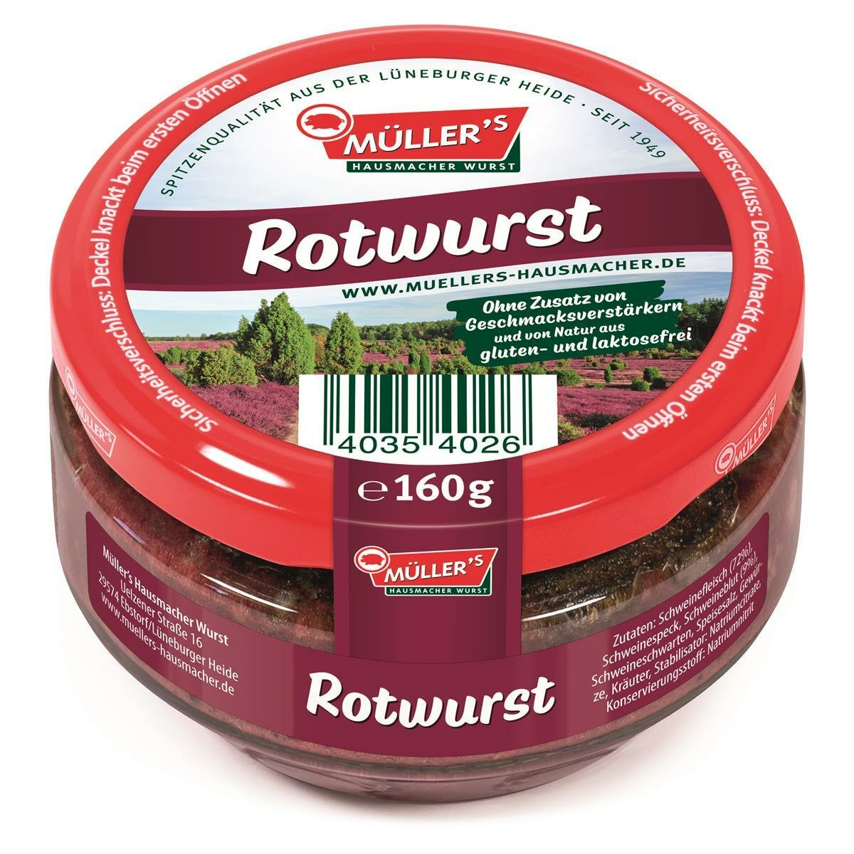 6x Müller's Rotwurst 160g Glas