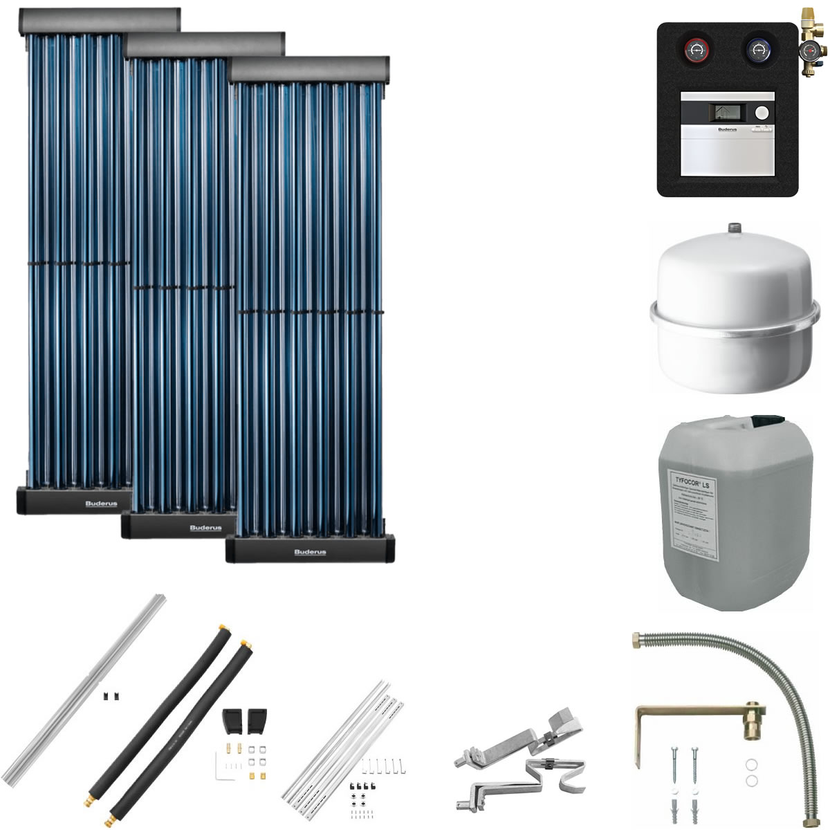 Buderus Solaranlage Logaplus S19 - 3 Kollektoren (3,66m²) SKR10 CPC - KS0110 SC20/2 - Aufdachmontage - 7739606387