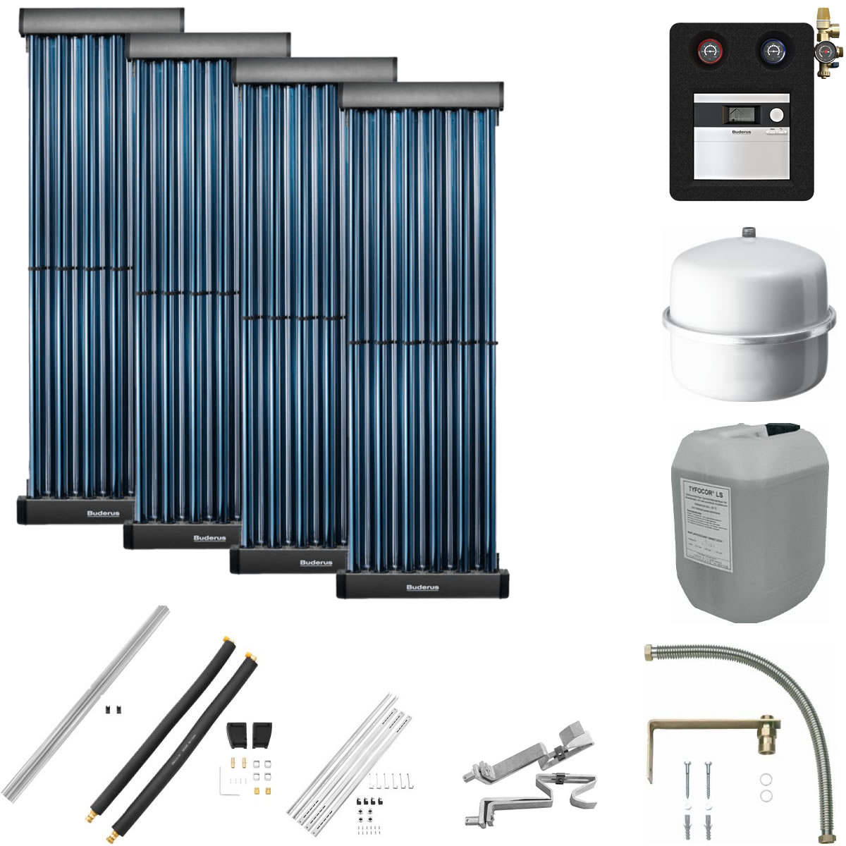 Buderus Solaranlage Logaplus S19 - 4 Kollektoren (4,88m²) SKR10 CPC - KS0110 SC20/2 - Aufdachmontage - 7739606388