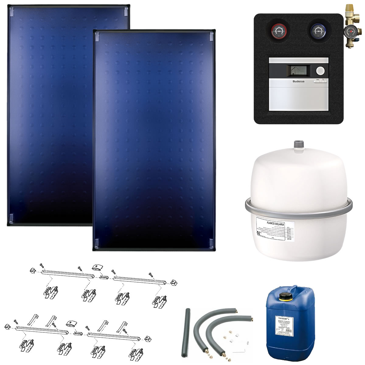 Buderus Solaranlage Logaplus S95 - 2 Kollektoren (5,1m²) SKT1.0-s - KS0110 SC20/2 - Aufdachmontage - 7739609529
