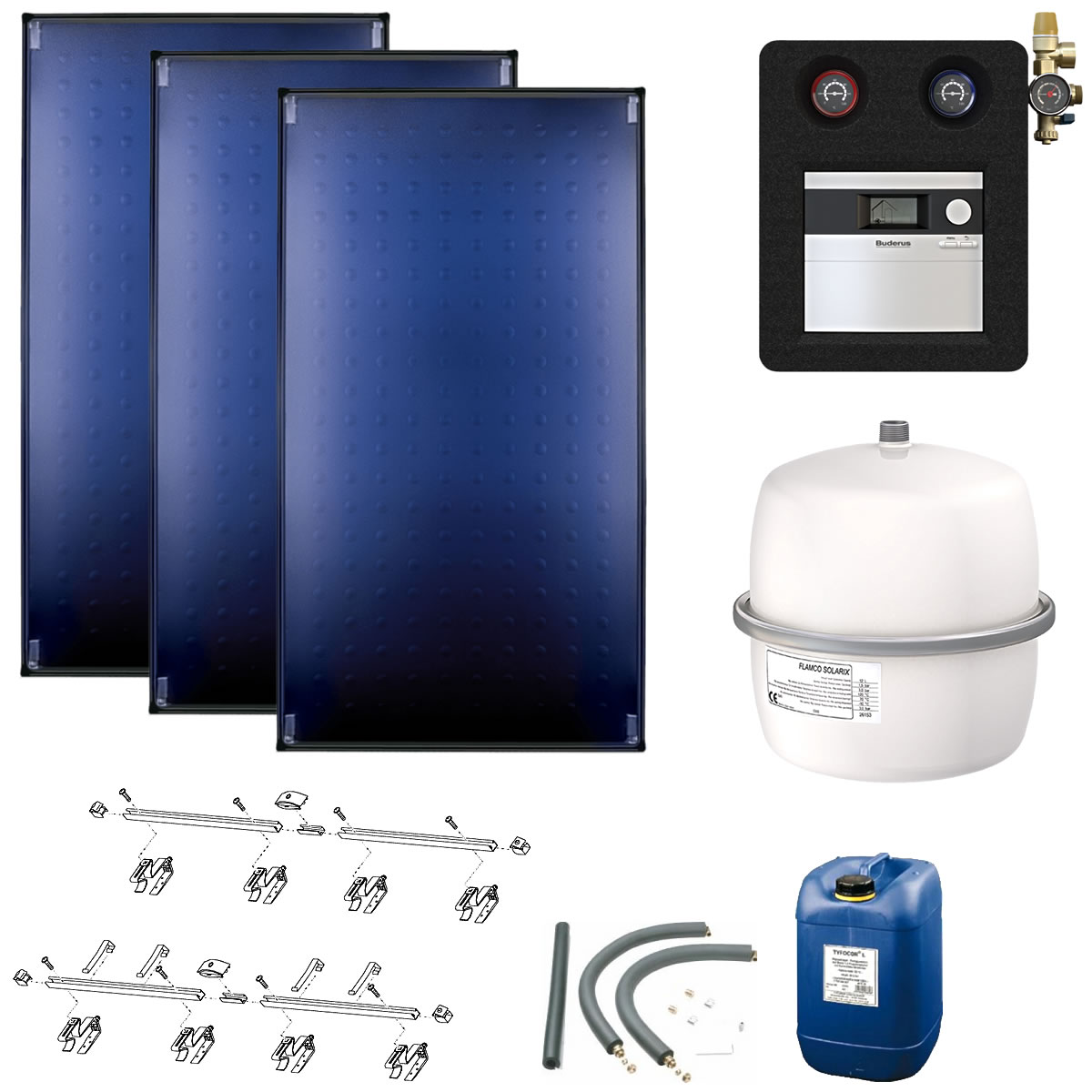 Buderus Solaranlage Logaplus S95 - 3 Kollektoren (7,65m²) SKT1.0-s - KS0110 SC20/2 - Aufdachmontage - 7739609531