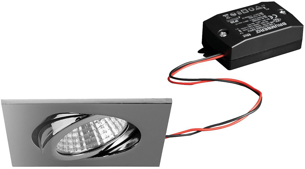 Brumberg LED Einbaustrahler, 230V, 6W, 3000K, 640 lm, eckig, chrom - mit Netzteil - 82 x 82 x 2 mm