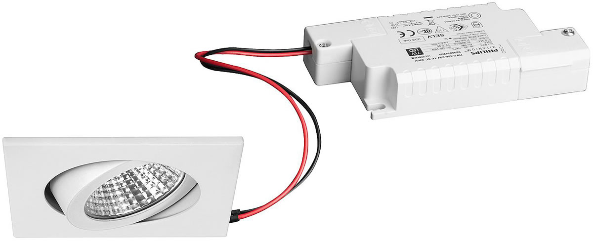 Brumberg LED Einbaustrahler, 230V, 6W, 3000K, 640 lm eckig, weiß, dimmbar - mit Netzteil - 82 x 4 mm