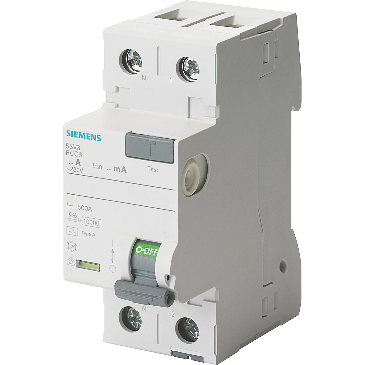 FI-Schutzschalter Siemens, 2-polig, Typ A, 25A, 30 mA, N-Links, 5SV3312-6KL